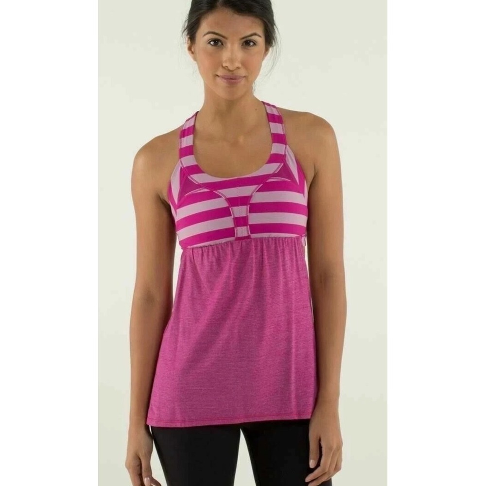Lululemon Pink Stripe 2-In-Run Tank Heathered Raspberry Size 10 W1E15S